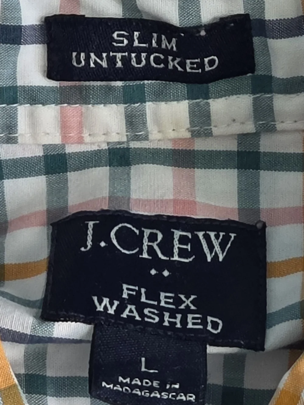 J.Crew Flex Washed Slim Untucked Button Up Shirt Mens Large Plaid Cotton Preppy